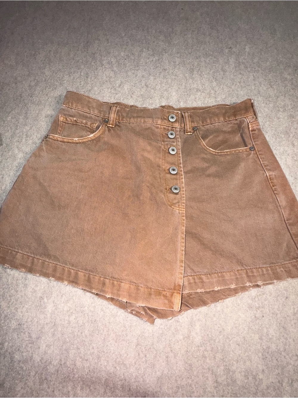 American Eagle Outfitters Brown Button-Front Denim Skort Shorts - Picture 2 of 9